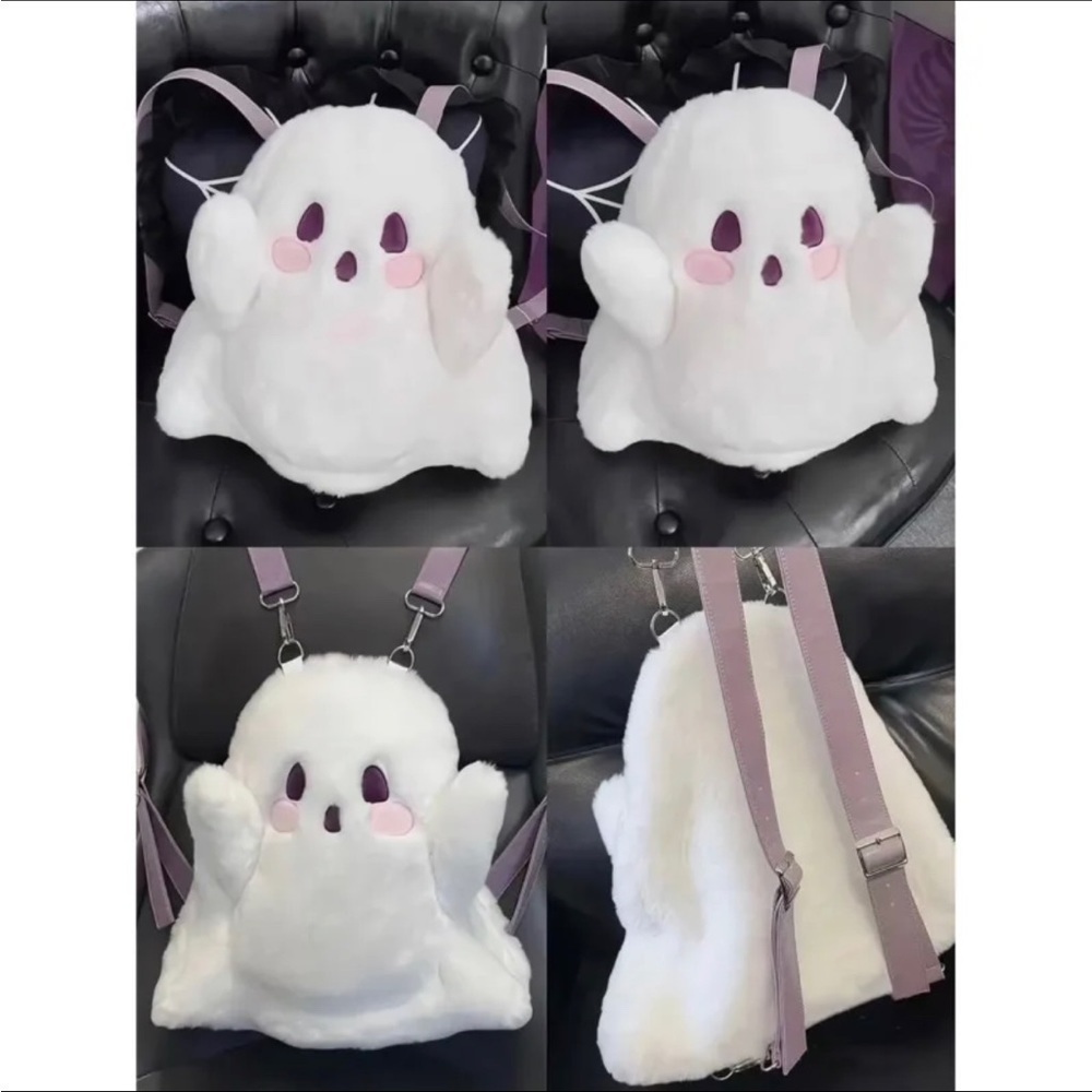 Plush Fuzzy Ghost Backpack/ Handbag Halloween - Picture 6 of 8